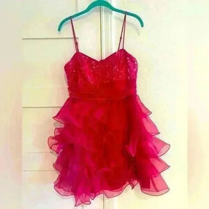 B Darlin Pink Ruffled Kids Formal Dress